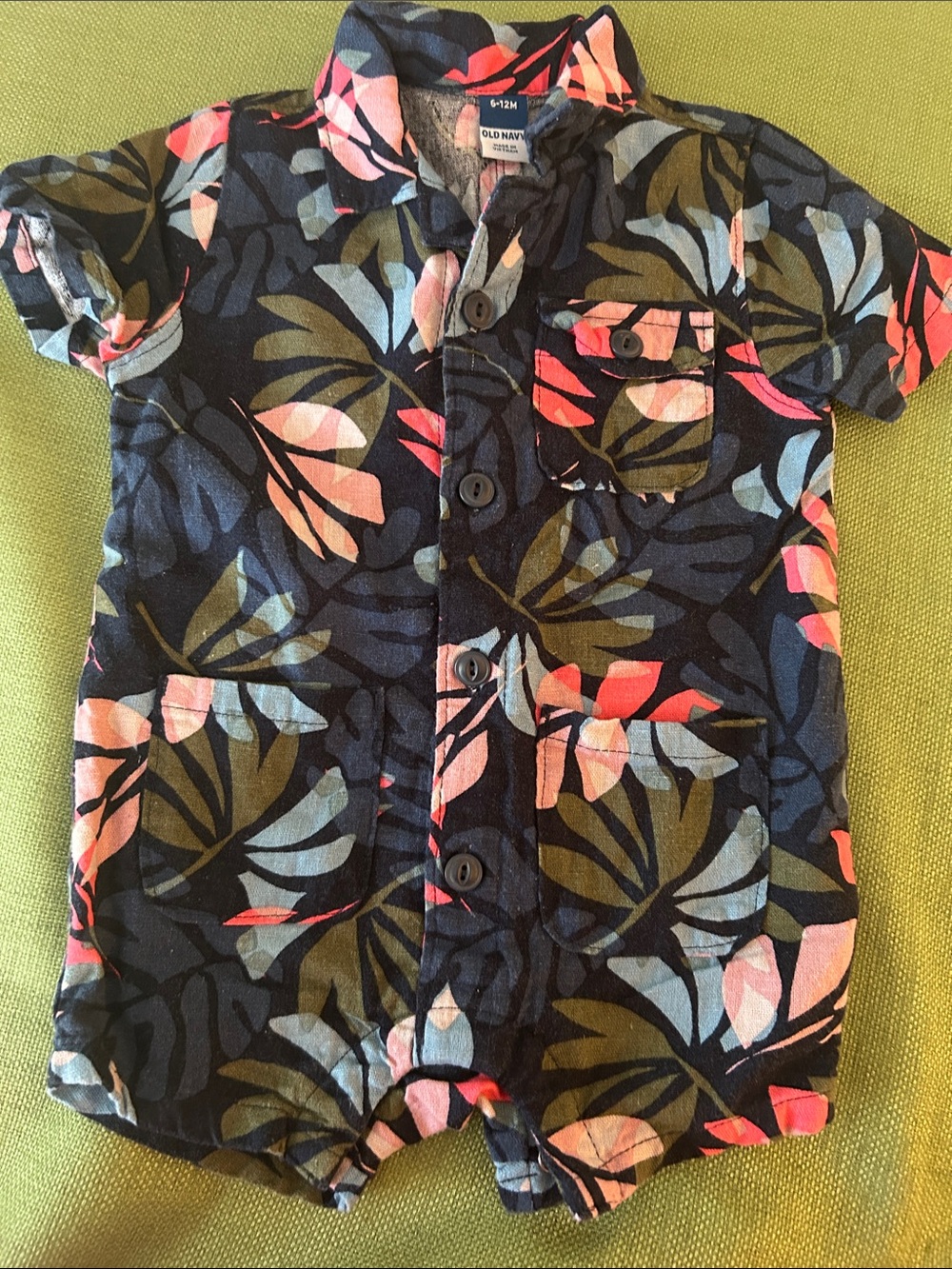 Old Navy Navy Floral Button-Front Baby Romper